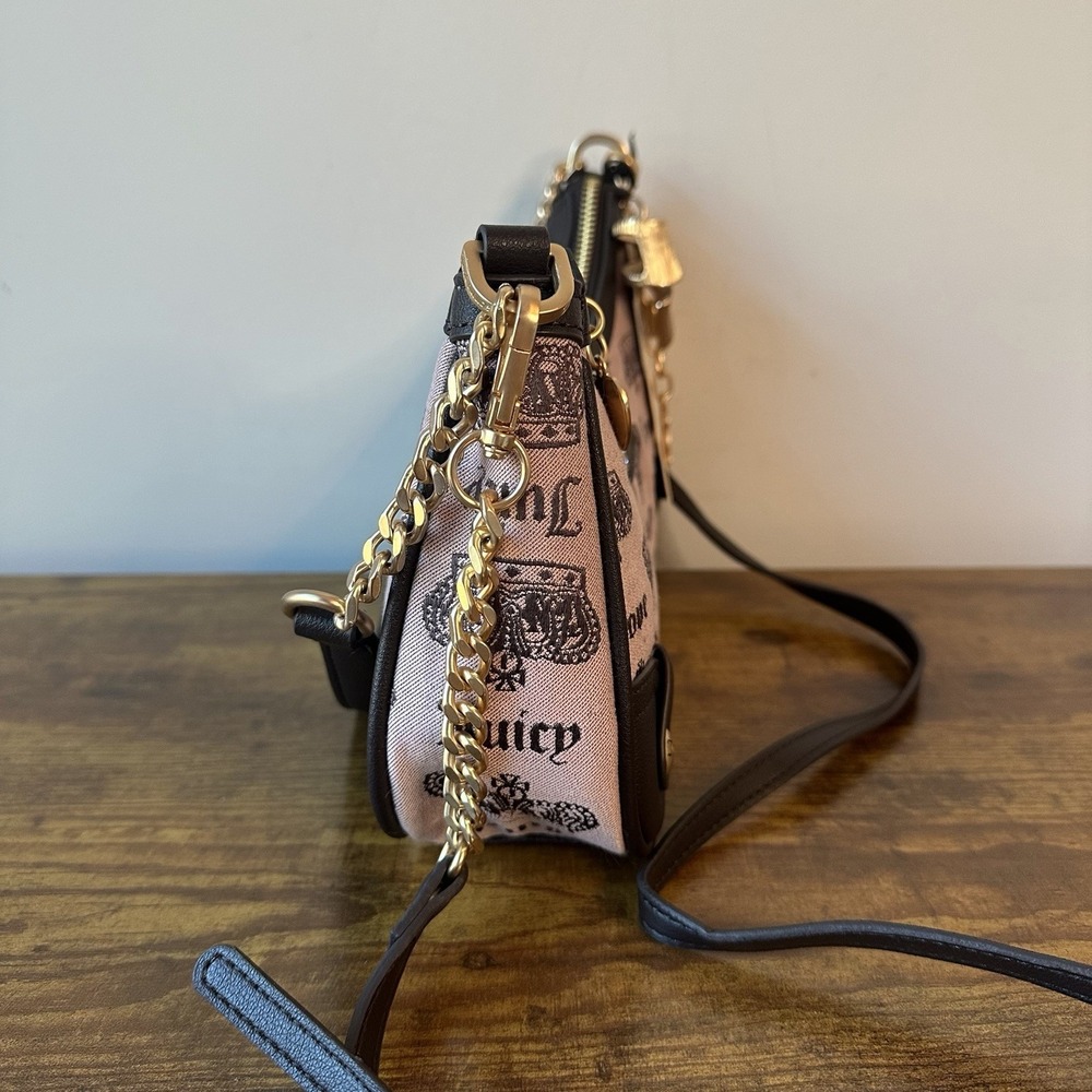 NWT Juicy Couture Vintage Couture Shoulder Crossbody Handbag Pink Brown Y2K Bow - Picture 3 of 5